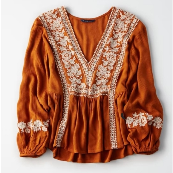 Free People Tops - Embroidered Boho Blouse